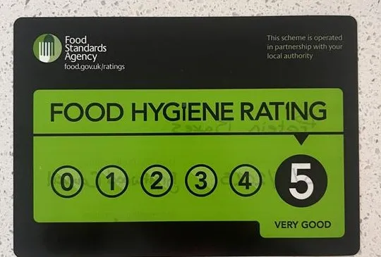 Food Standards Agency food hygiene rating: 5, very good