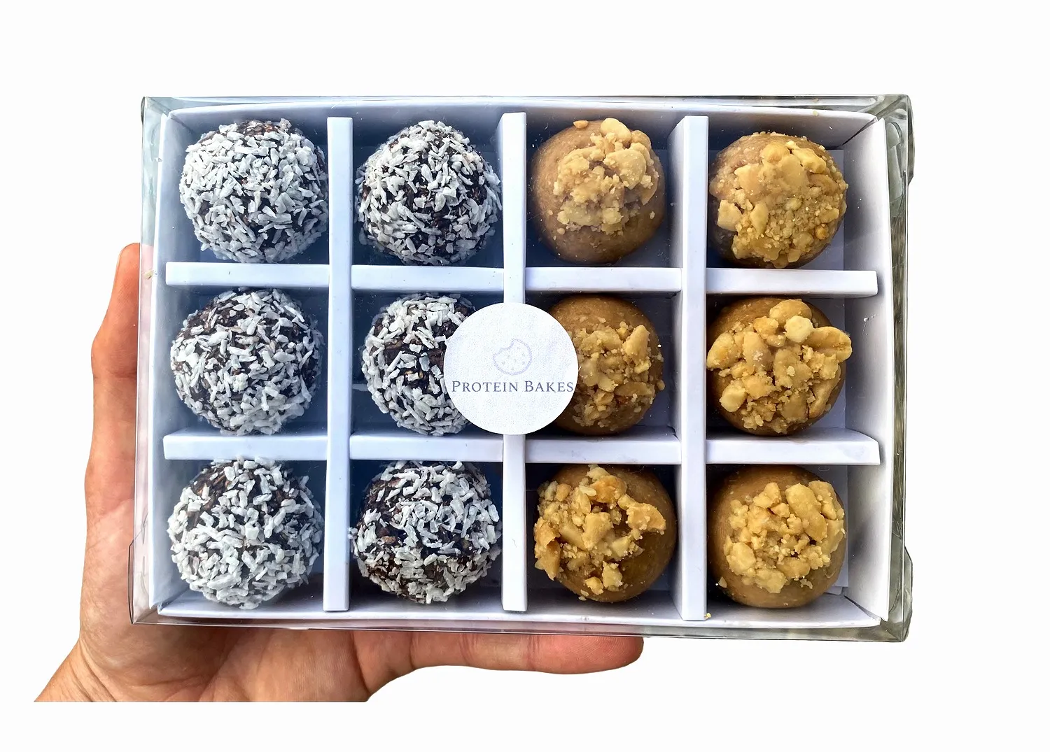 A mixed selection box of 12 Protein Bakes